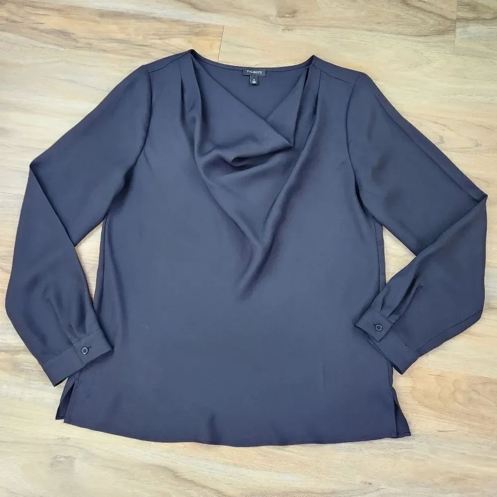 🔹️Talbots Black Cowl Neck Blouse Size 6